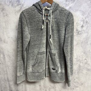 Vintage Roxy Hoodie Sweatshirt Womens Medium 19x25 Gray Full Zip Y2K Thin